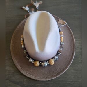 New Embellished Fedora Wooden Beads Feathers